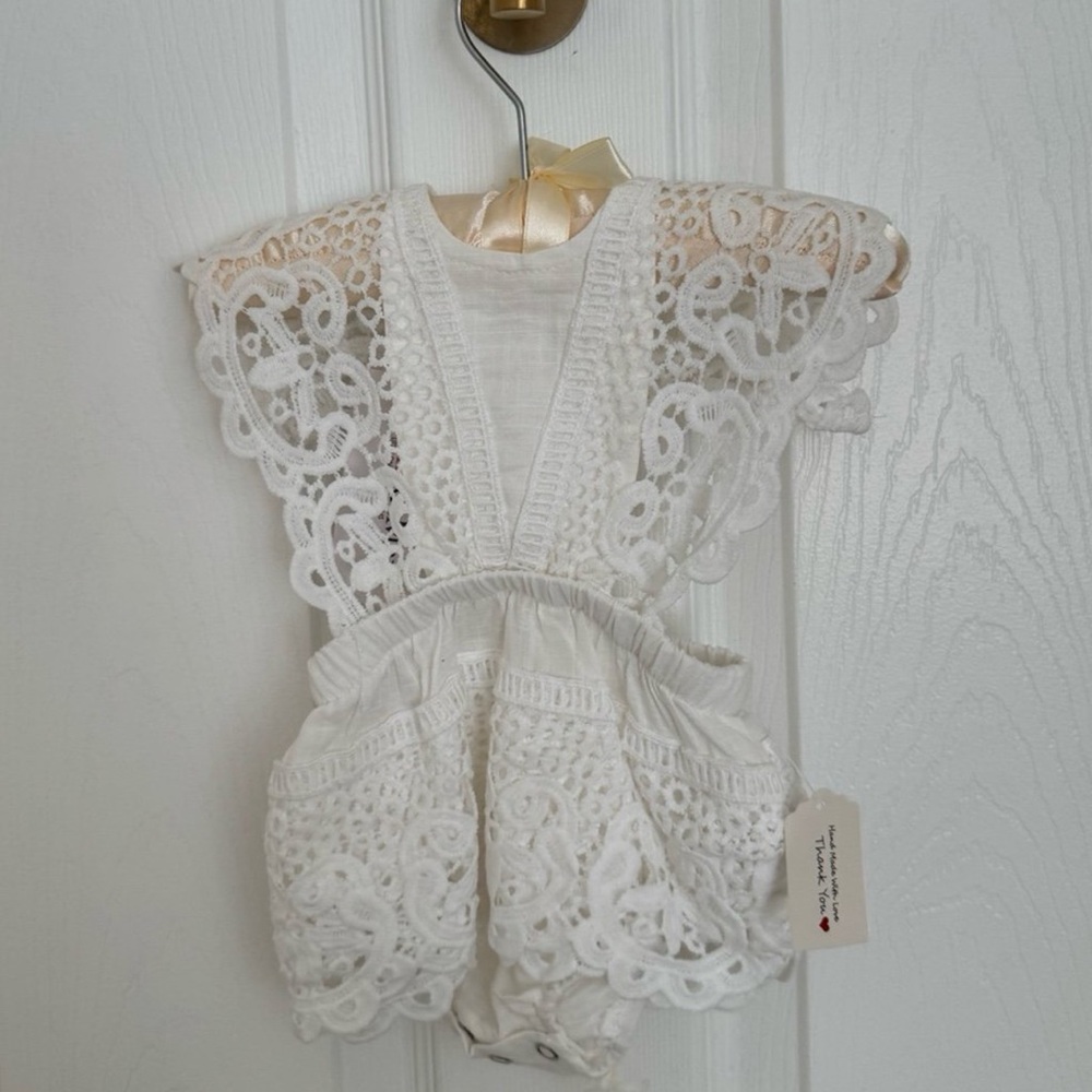 Elegant White Lace Baby Romper